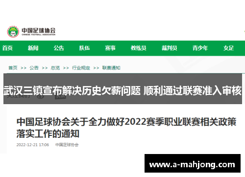 武汉三镇宣布解决历史欠薪问题 顺利通过联赛准入审核
