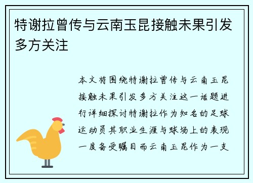 特谢拉曾传与云南玉昆接触未果引发多方关注 特谢拉曾传与云南玉昆接触未果引发多方关注